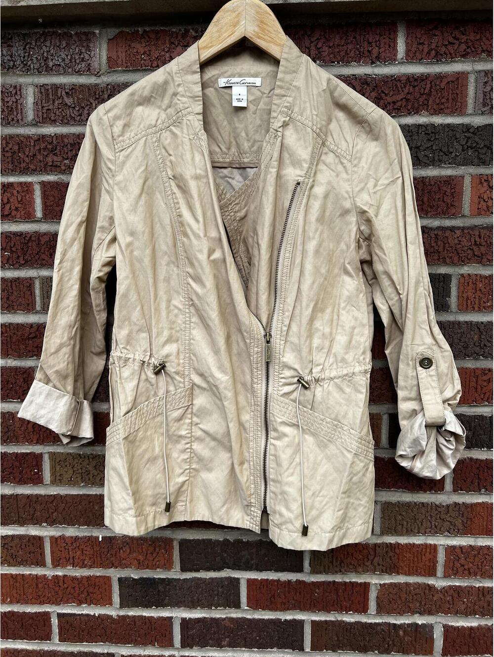 Kenneth Cole New York Tan Beige Full Zip Up Utility Jacket
